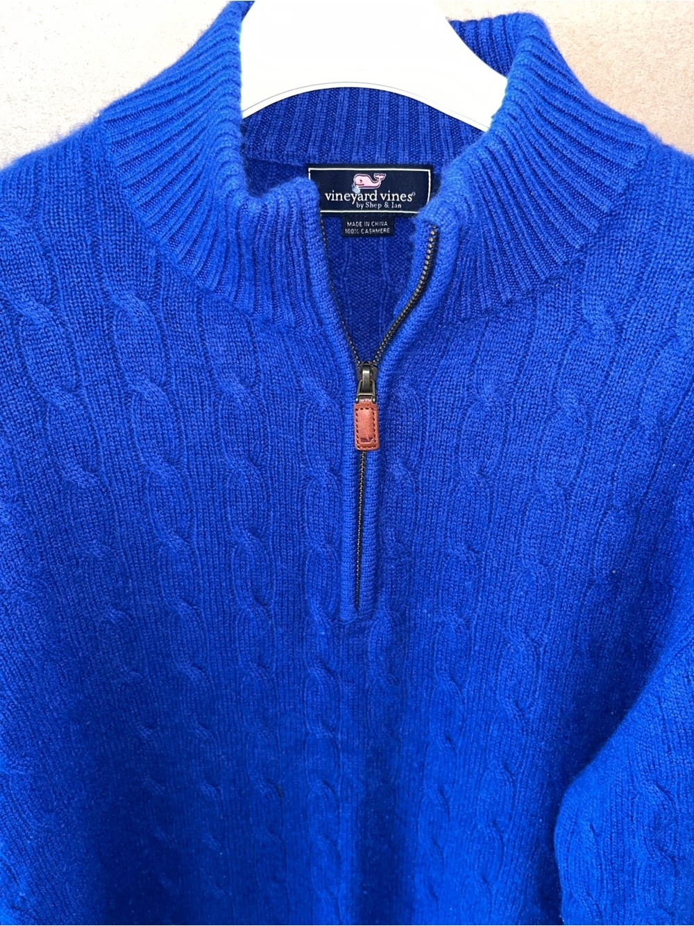 Vineyard Vines Men’s XL 100% Cashmere Cable Knit 1/4 Zip Sweater Blue Great